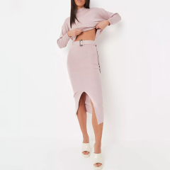 rose knit funnel neck jumper and midi skirt co ord set