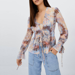 printed mesh blouse