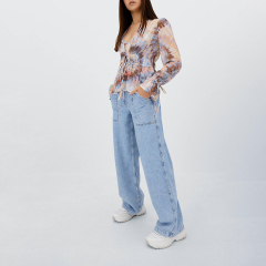 printed mesh blouse