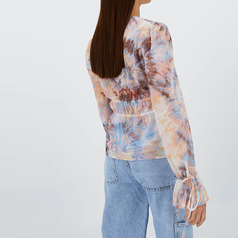 printed mesh blouse