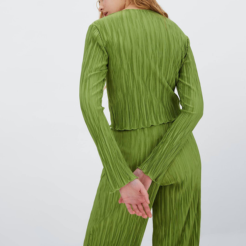 Ruffle Sleeve Pleated T-Shirt Knit Wide-Leg Trousers Set