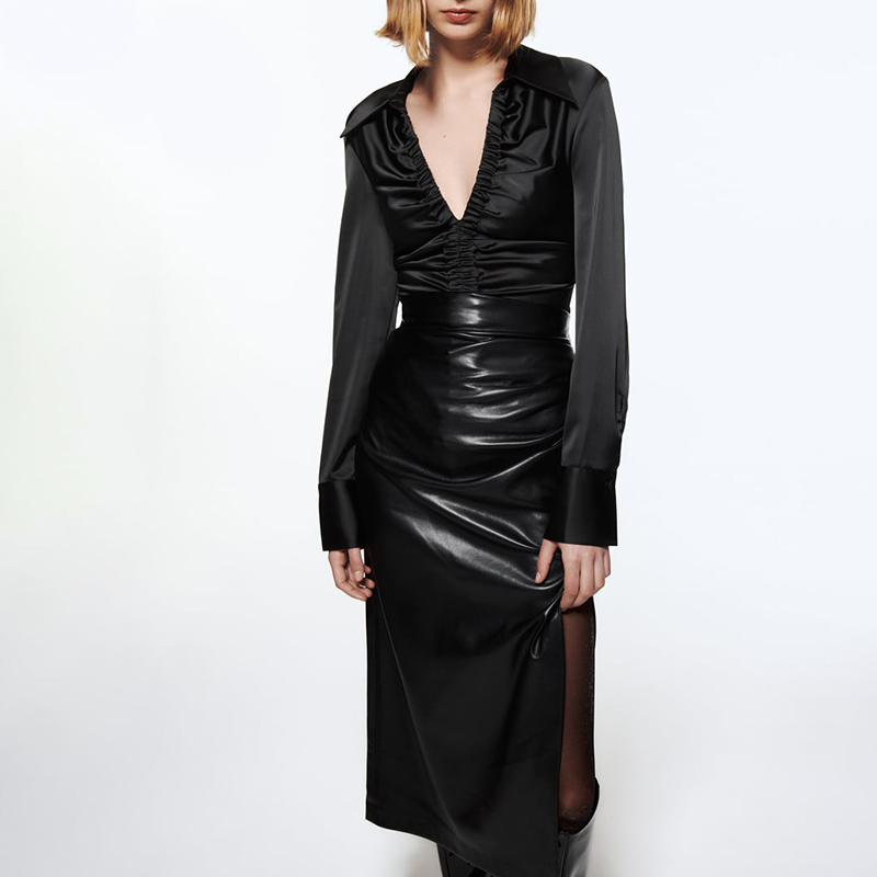 SATIN TOP WITH GATHERED DETAILS
