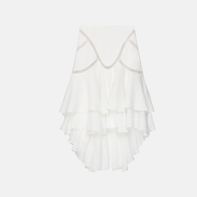 Paneled linen-blend skirt