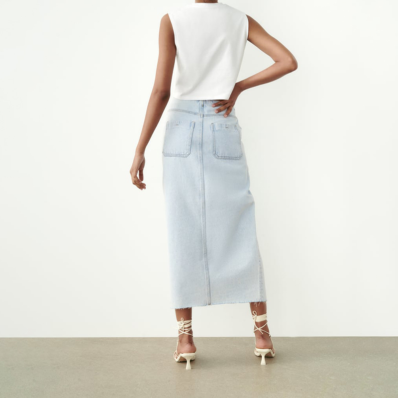 denim midi skirt