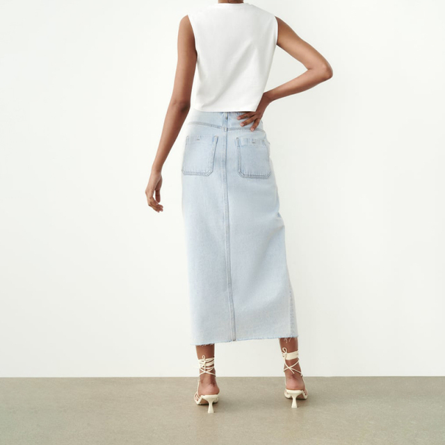 denim midi skirt