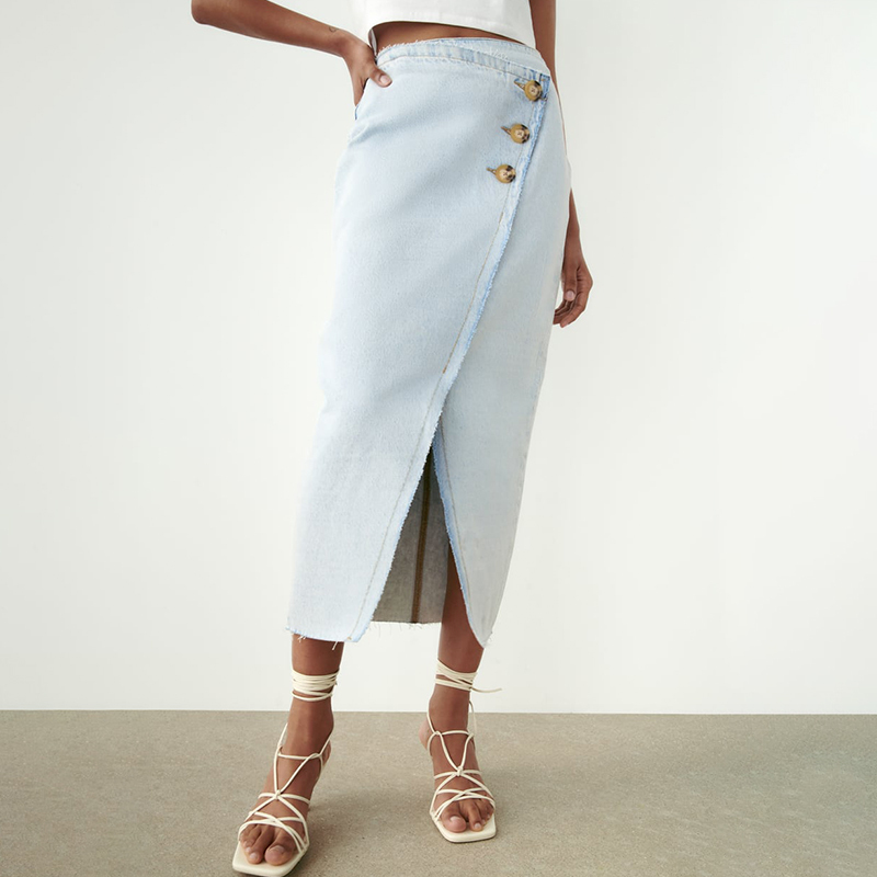 denim midi skirt