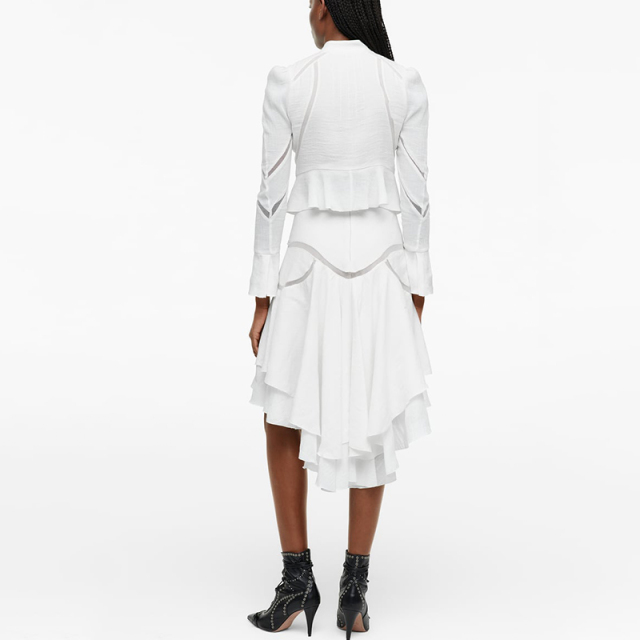 Paneled linen-blend skirt