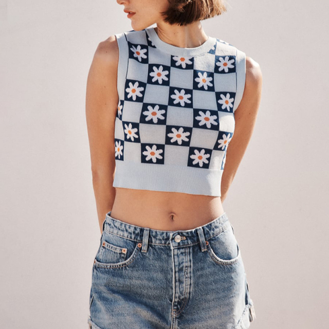 floral jacquard knitted top