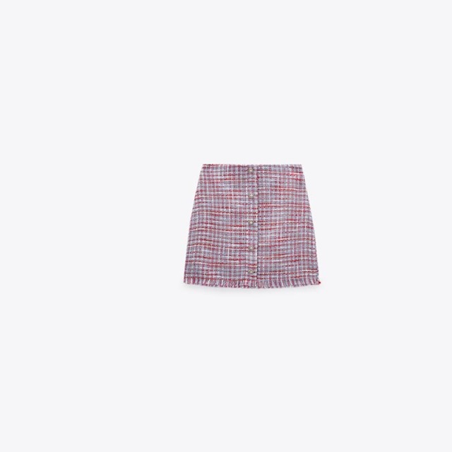 faux pearl button textured skirt