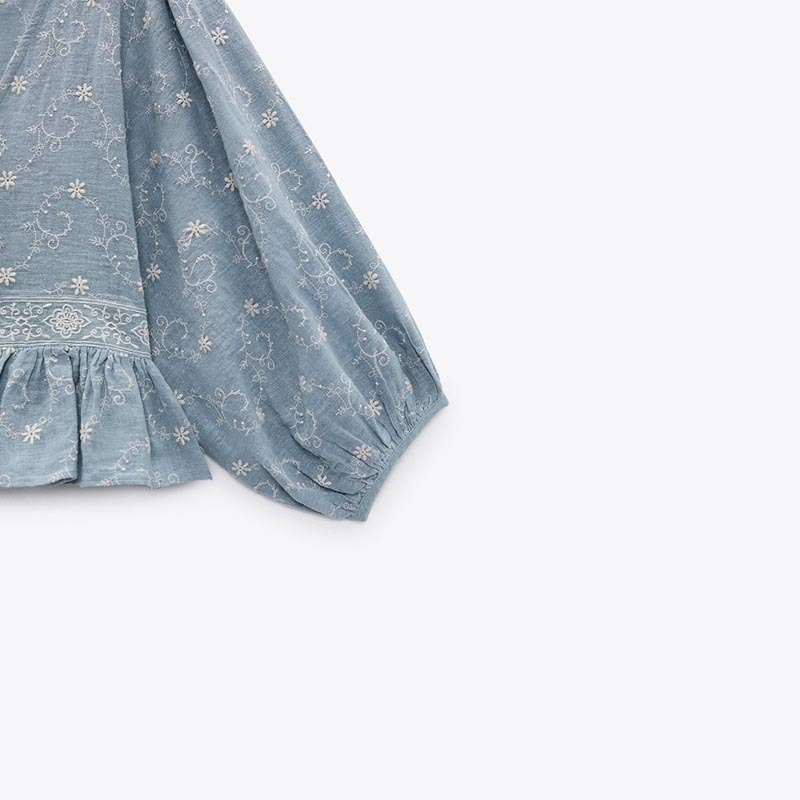 Contrast Embroidered Blouse
