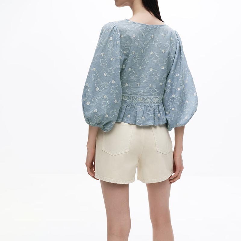 Contrast Embroidered Blouse