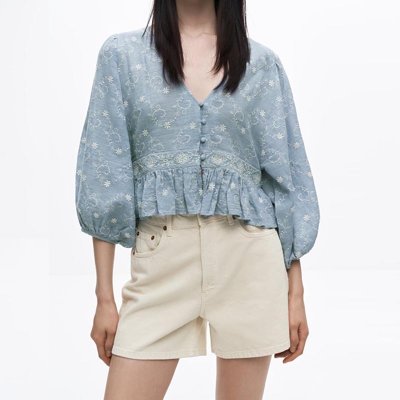 Contrast Embroidered Blouse