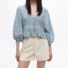 Contrast Embroidered Blouse
