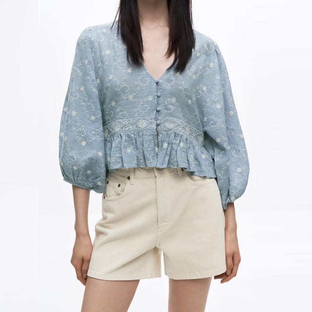 Contrast Embroidered Blouse