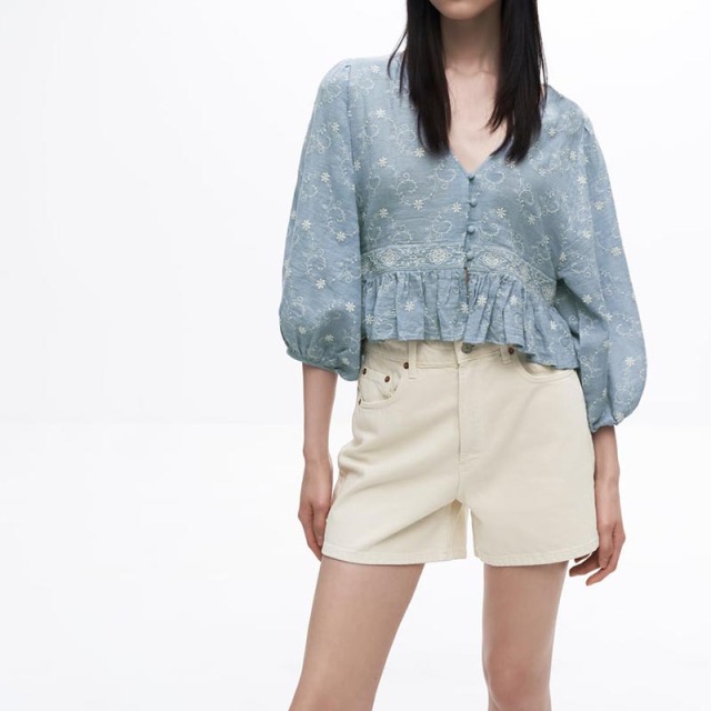 Contrast Embroidered Blouse