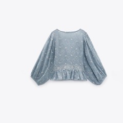 Contrast Embroidered Blouse