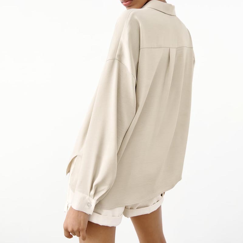 Dropped Sleeve Silk-Satin Shirt