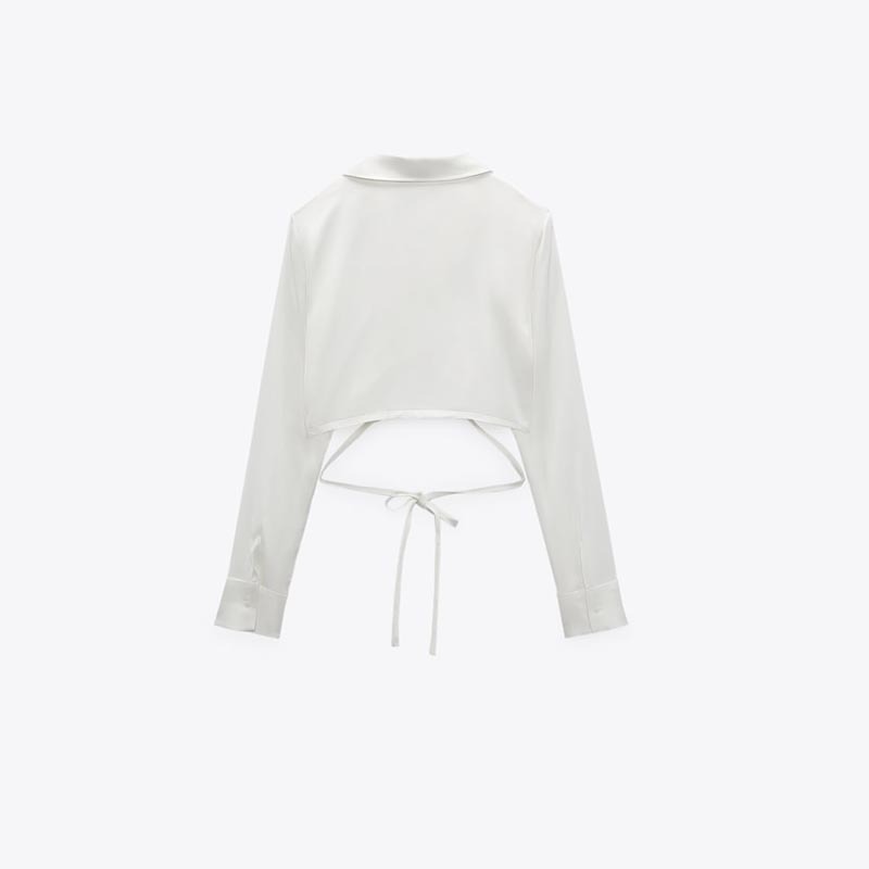 silk-satin cropped shirt