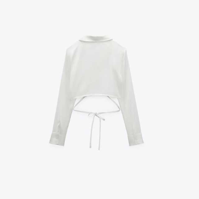 silk-satin cropped shirt