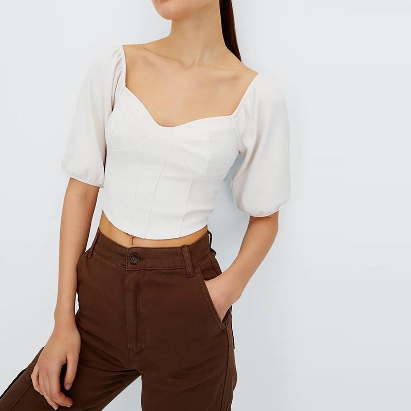 Puff-sleeve T-shirt with girdle
