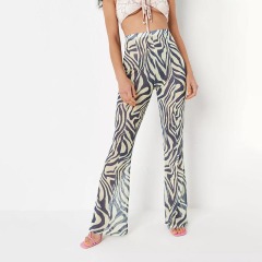 yellow zebra print wide leg mesh trousers