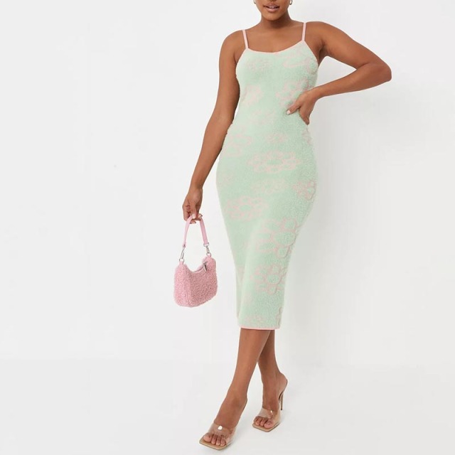 mint daisy print cami fluffy knit midaxi dress