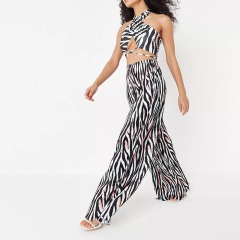black co ord zebra print plisse wide leg trousers