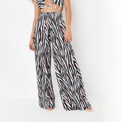 black co ord zebra print plisse wide leg trousers