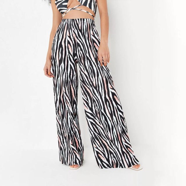 black co ord zebra print plisse wide leg trousers