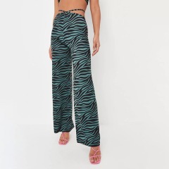 green co ord tiger print wrap straight leg slinky trousers