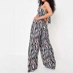 black co ord zebra print plisse wide leg trousers