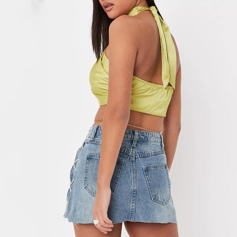 chartreuse satin halterneck bralet