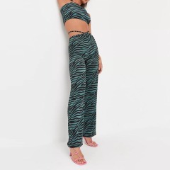 green co ord tiger print wrap straight leg slinky trousers