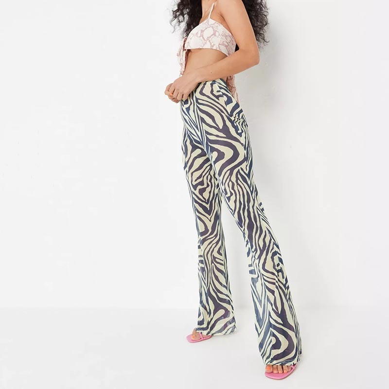 yellow zebra print wide leg mesh trousers