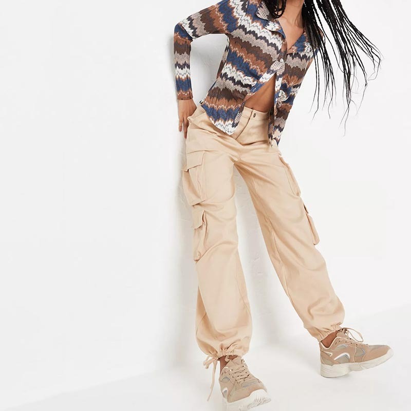 sand strappy drawcord hem pocket cargo trousers