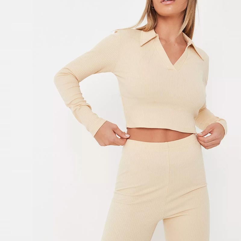 lilac rib v collared crop top