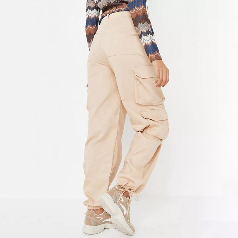 sand strappy drawcord hem pocket cargo trousers