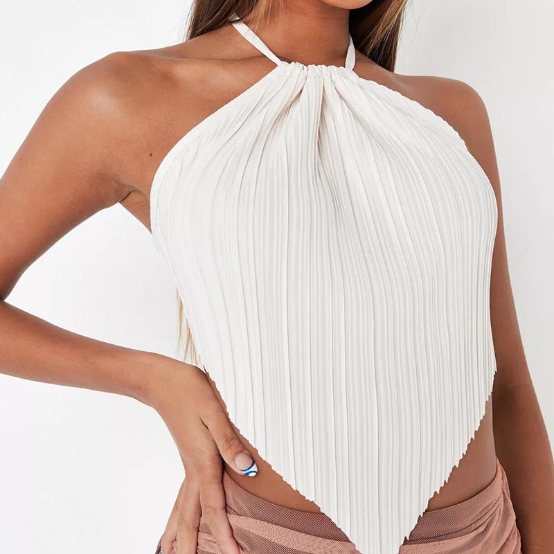 ecru hanky hem plisse top