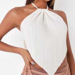 ecru hanky hem plisse top