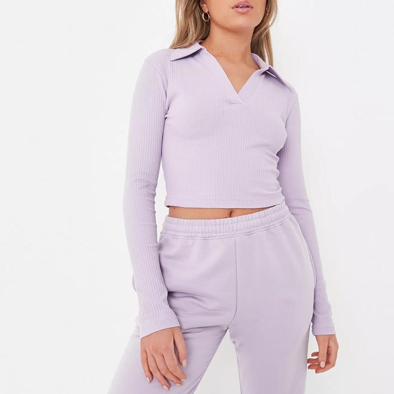 lilac rib v collared crop top