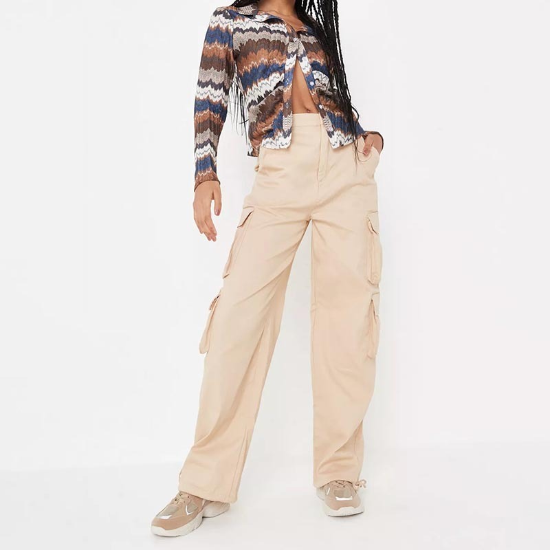 sand strappy drawcord hem pocket cargo trousers