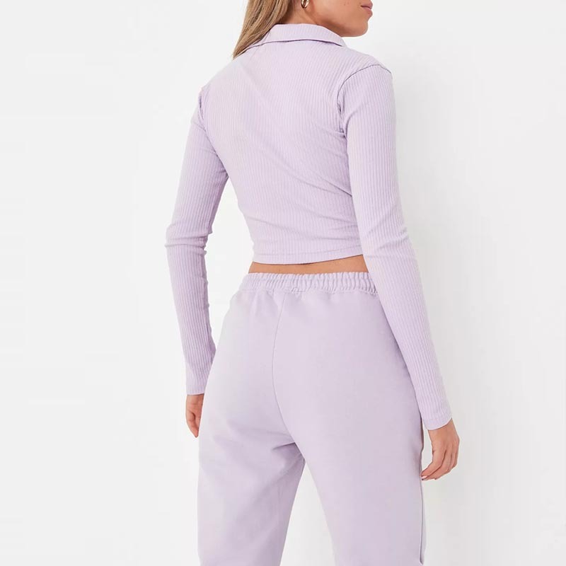 lilac rib v collared crop top