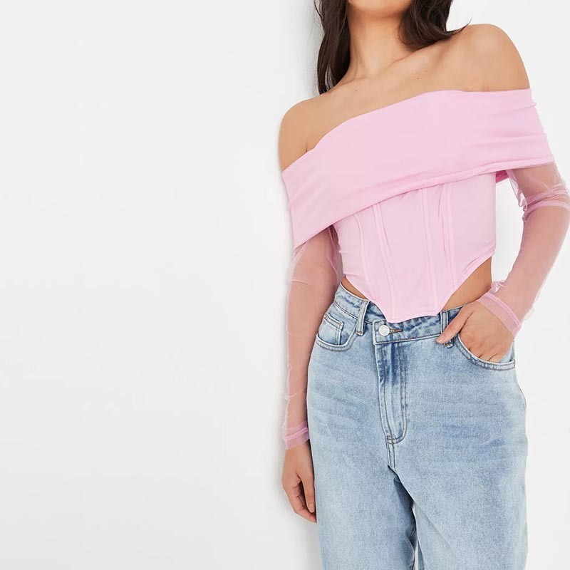 pink mesh bardot corset top