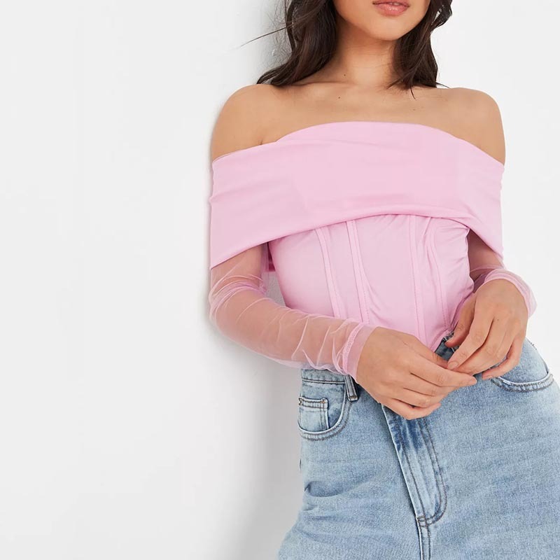 pink mesh bardot corset top