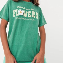 green washed crochet flower oversized t shirt