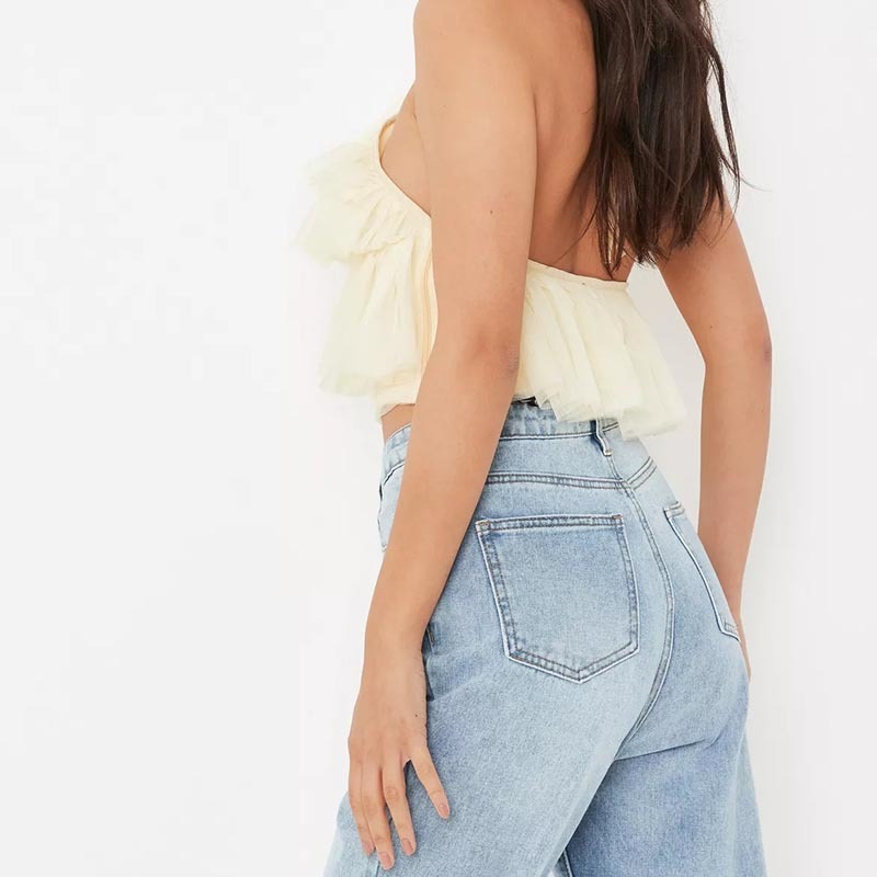 lemon tiered halterneck tulle crop top