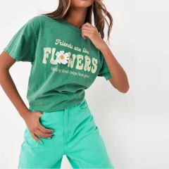 green washed crochet flower oversized t shirt