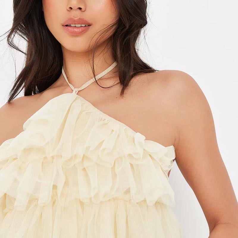lemon tiered halterneck tulle crop top