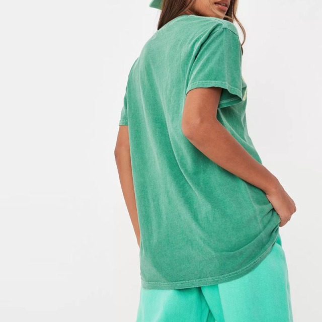green washed crochet flower oversized t shirt