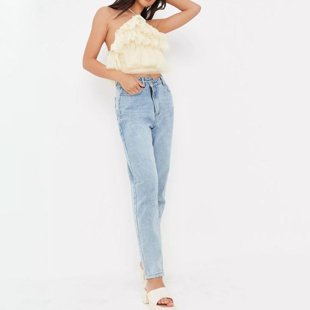 lemon tiered halterneck tulle crop top